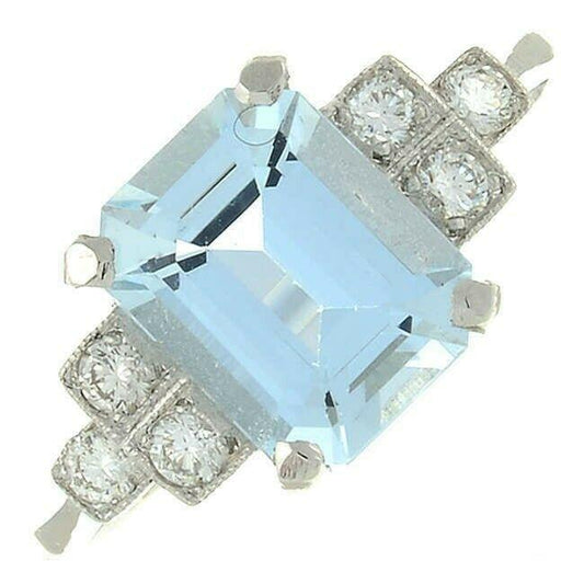 Vintage Design Aquamarine & Diamond Ring 0.35cts Pre-Owned Excellent Condition