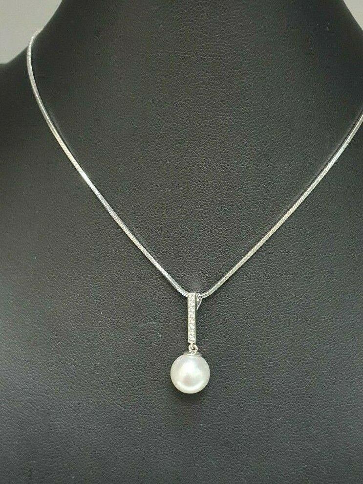 18Carat White Gold South Sea Pearl & Diamonds Pendant Necklace 0.07cts