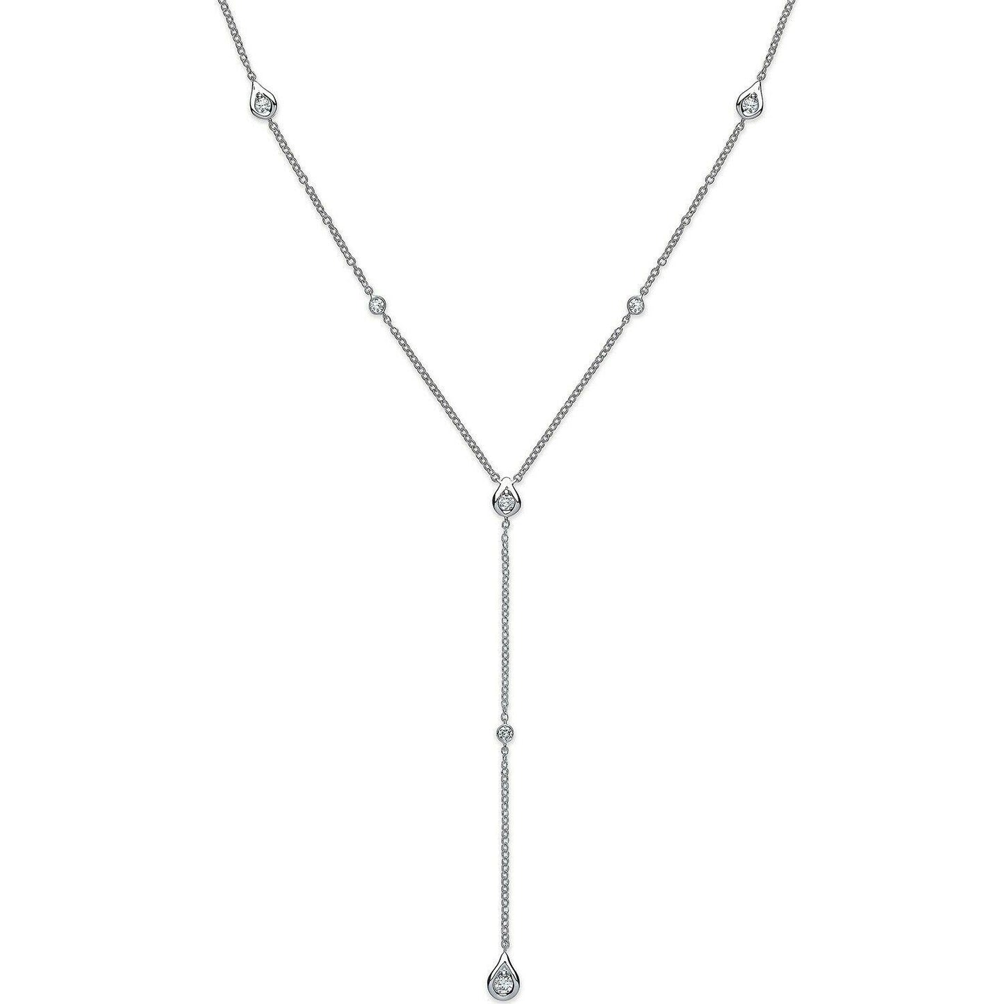 18Carat White Gold Round Diamond Lariat Rubover Necklace 0.32cts G-SI 18''Inches