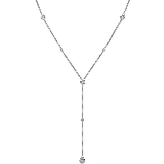 18Carat White Gold Round Diamond Lariat Rubover Necklace 0.32cts G-SI 18''Inches