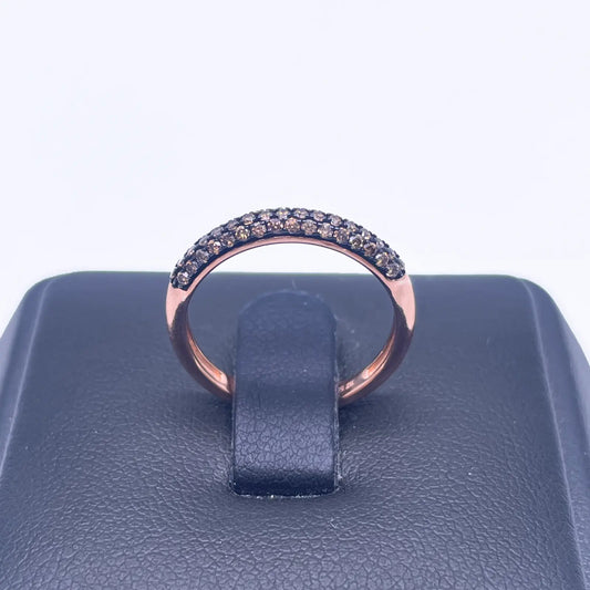 14ct Rose Gold Champagne Diamond 3 Row Dome Shaped Pave Set Ring 0.36ct  Diamond Ring