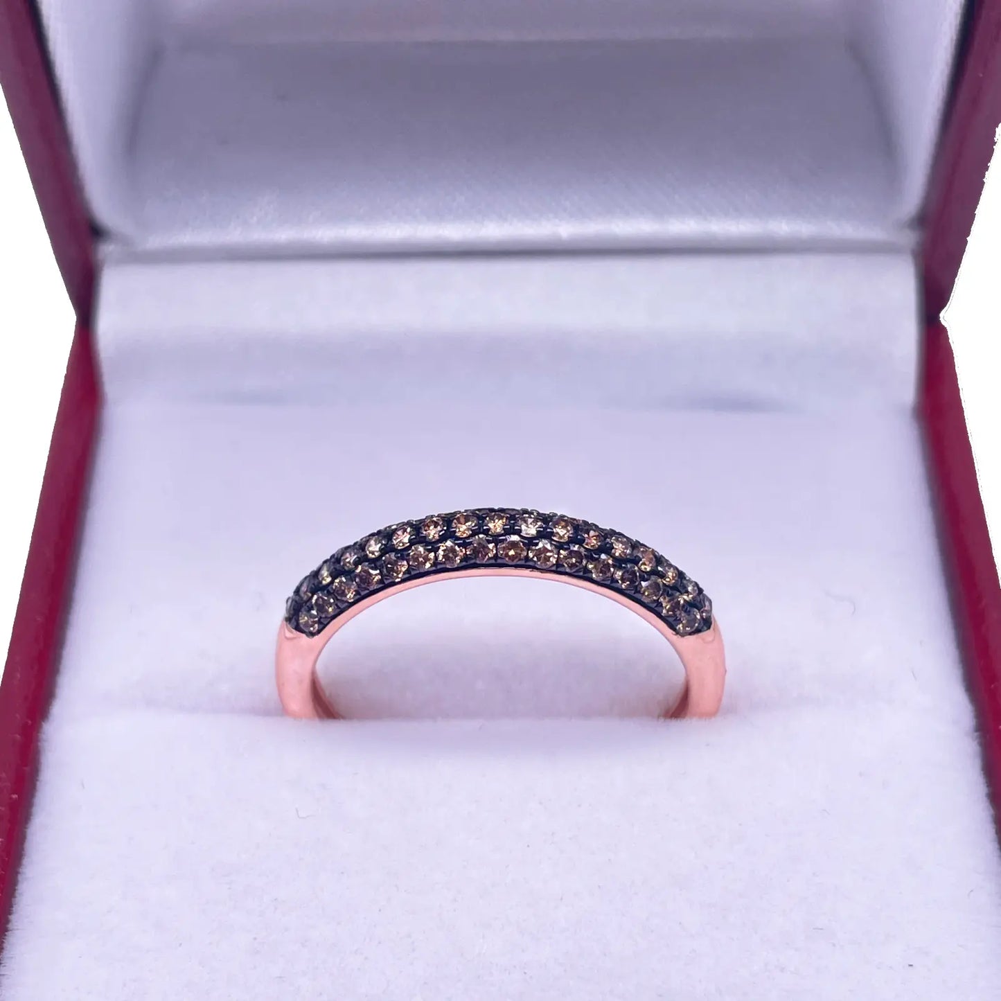 14ct Rose Gold Champagne Diamond 3 Row Dome Shaped Pave Set Ring 0.36ct  Diamond Ring