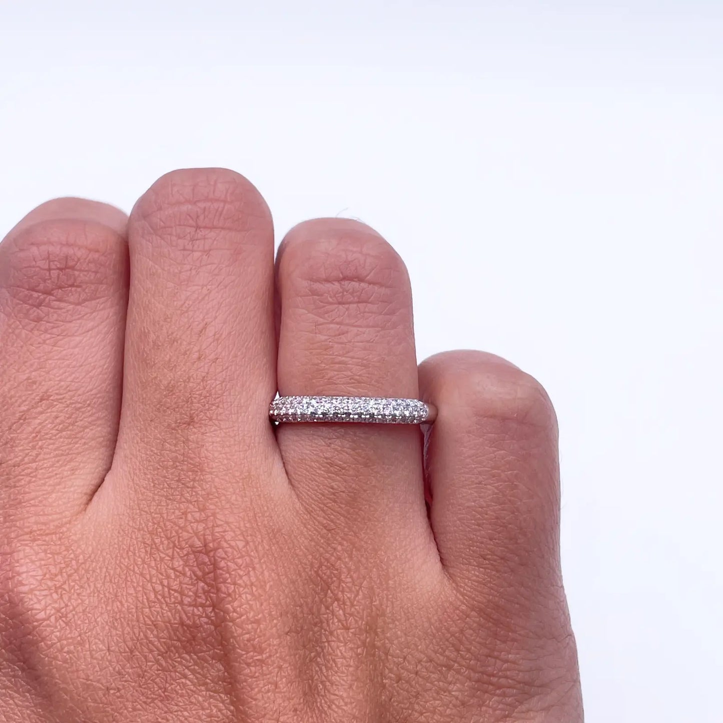 14ct White Gold 3 Diamond Row Dome Shaped Pave Set Ring 0.34ct  Diamond Ring