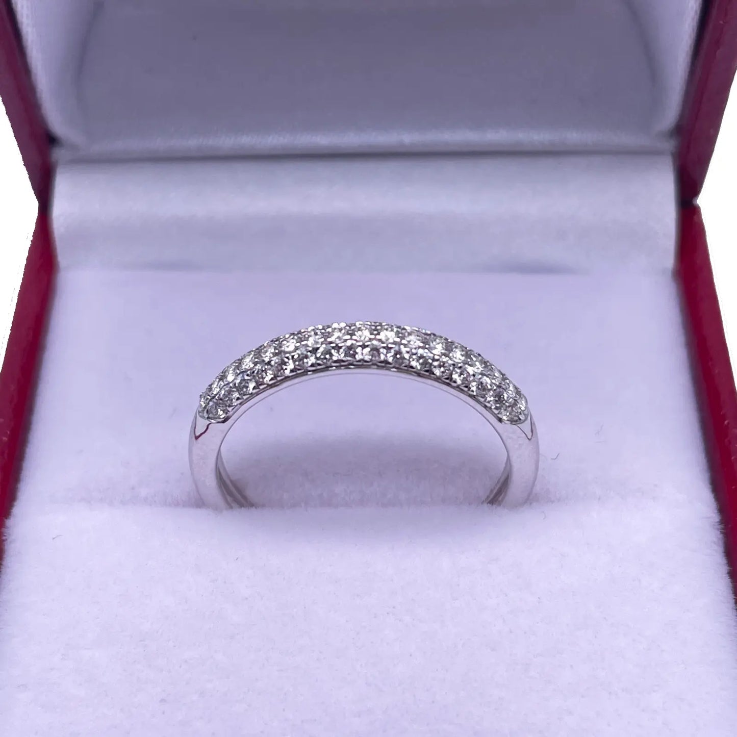 14ct White Gold 3 Diamond Row Dome Shaped Pave Set Ring 0.34ct  Diamond Ring