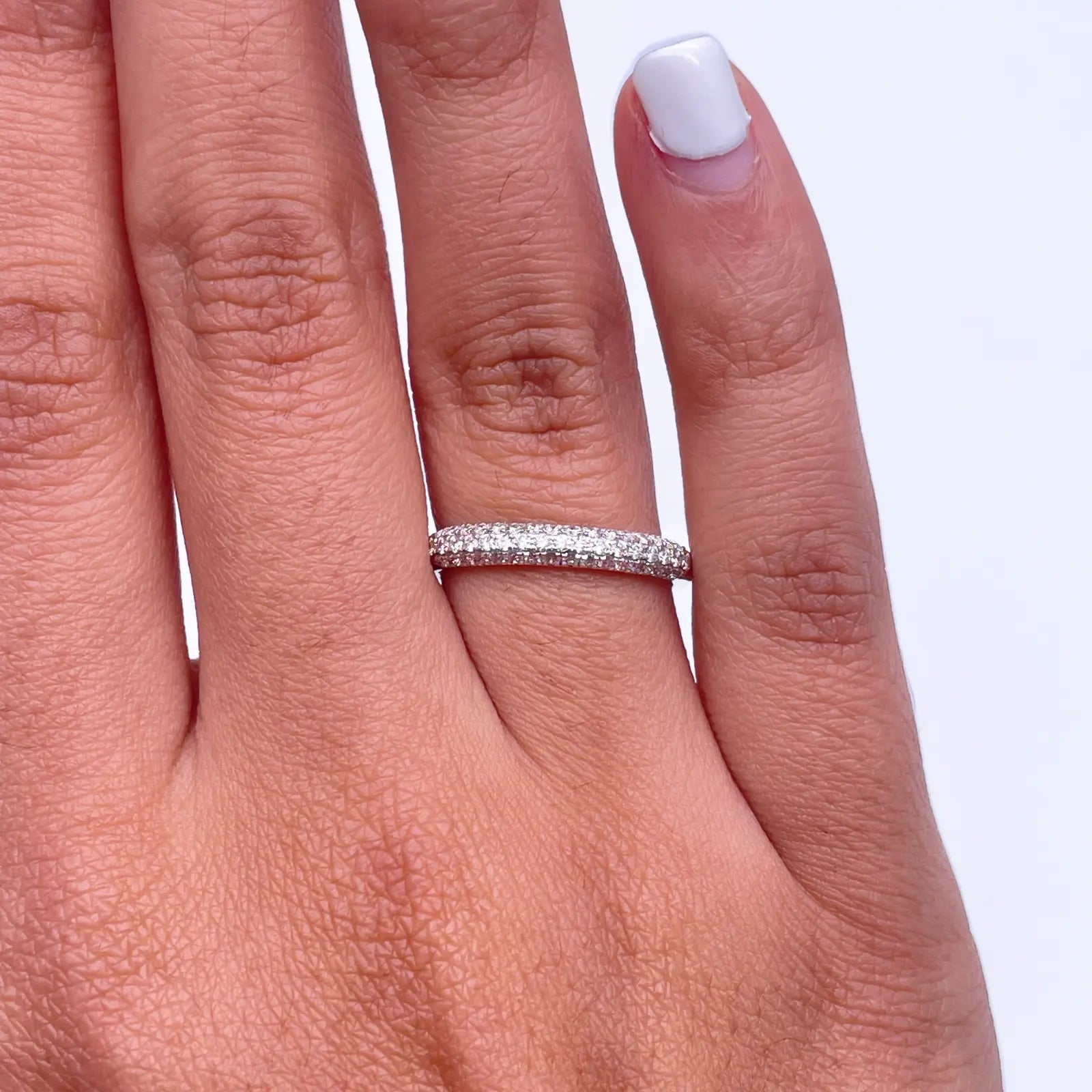 14ct White Gold 3 Diamond Row Dome Shaped Pave Set Ring 0.34ct  Diamond Ring