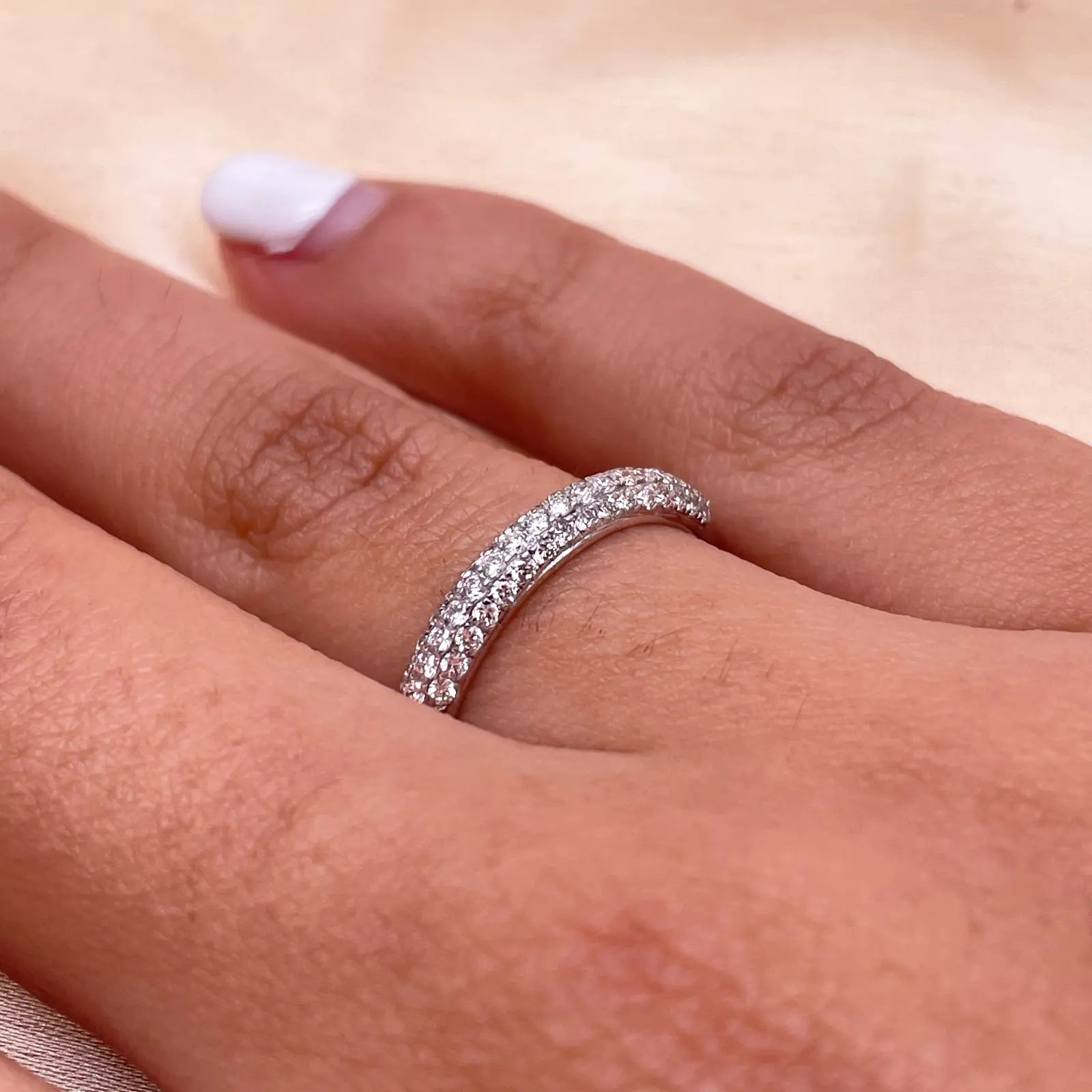 14ct White Gold 3 Diamond Row Dome Shaped Pave Set Ring 0.34ct  Diamond Ring