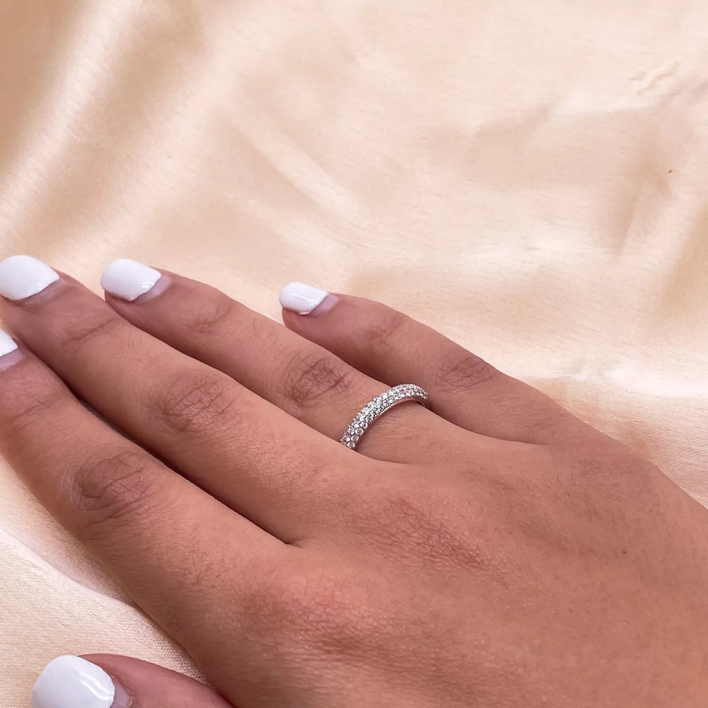 14ct White Gold 3 Diamond Row Dome Shaped Pave Set Ring 0.34ct  Diamond Ring