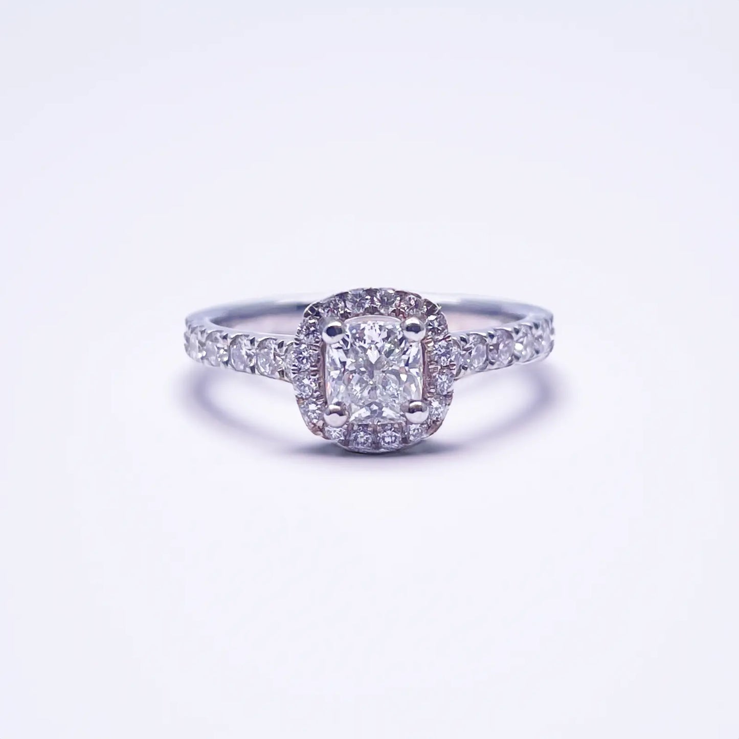 14ct White Gold 4-Claw Cushion Natural Diamond  Engagement Ring 1.28ct  Diamond Ring