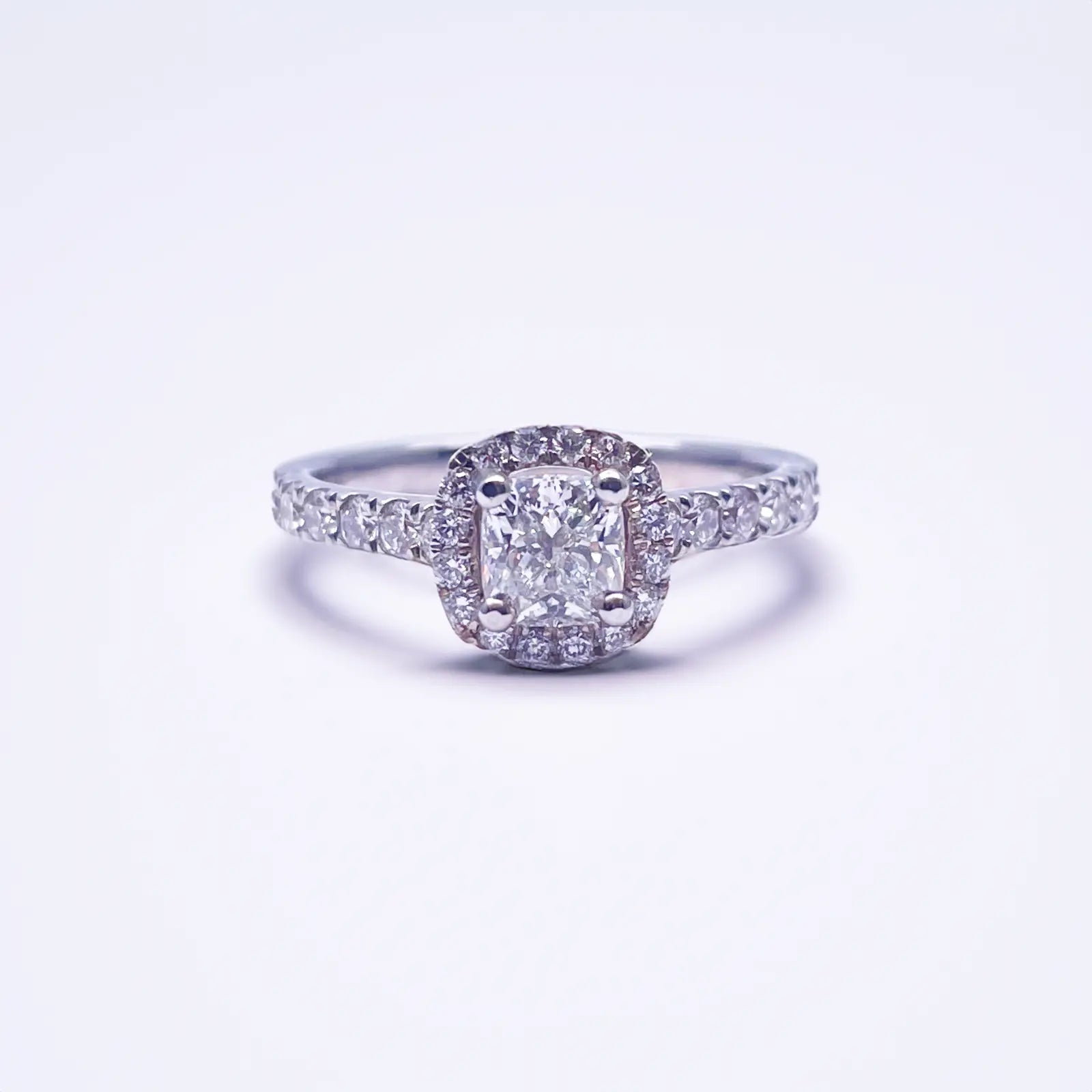 14ct White Gold 4-Claw Cushion Natural Diamond  Engagement Ring 1.28ct  Diamond Ring