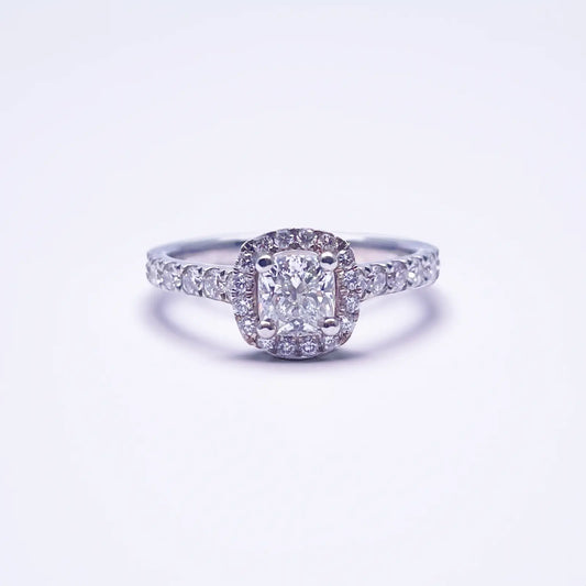 14ct White Gold 4-Claw Cushion Natural Diamond  Engagement Ring 1.28ct  Diamond Ring