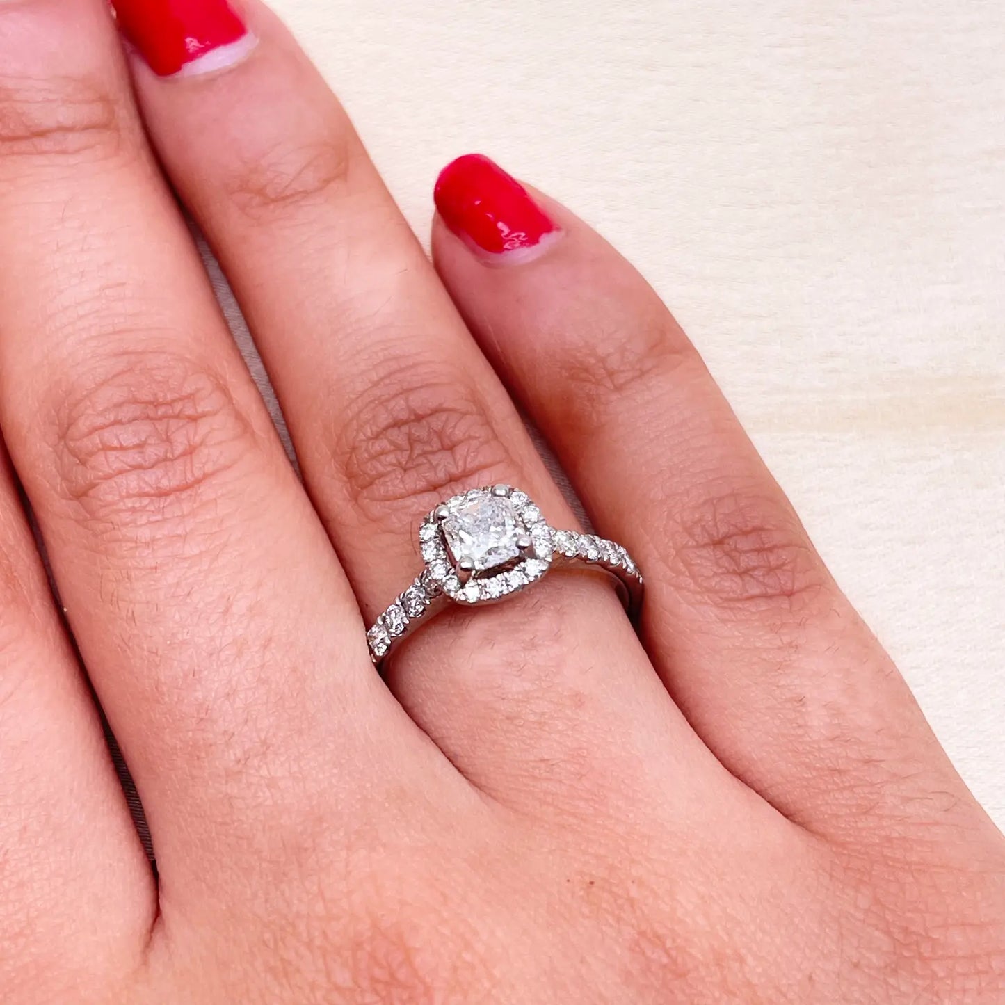 14ct White Gold 4-Claw Cushion Natural Diamond  Engagement Ring 1.28ct  Diamond Ring