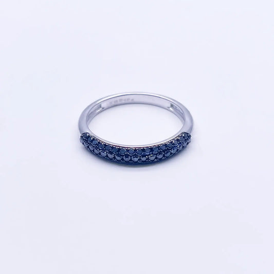 14ct White Gold Black Diamond 3 Row Dome Shaped Pave Set Ring 0.37ct  Diamond Ring