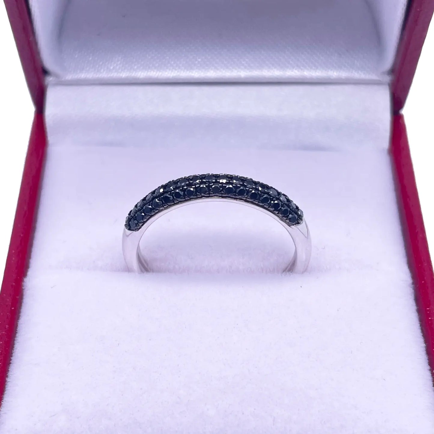 14ct White Gold Black Diamond 3 Row Dome Shaped Pave Set Ring 0.37ct  Diamond Ring