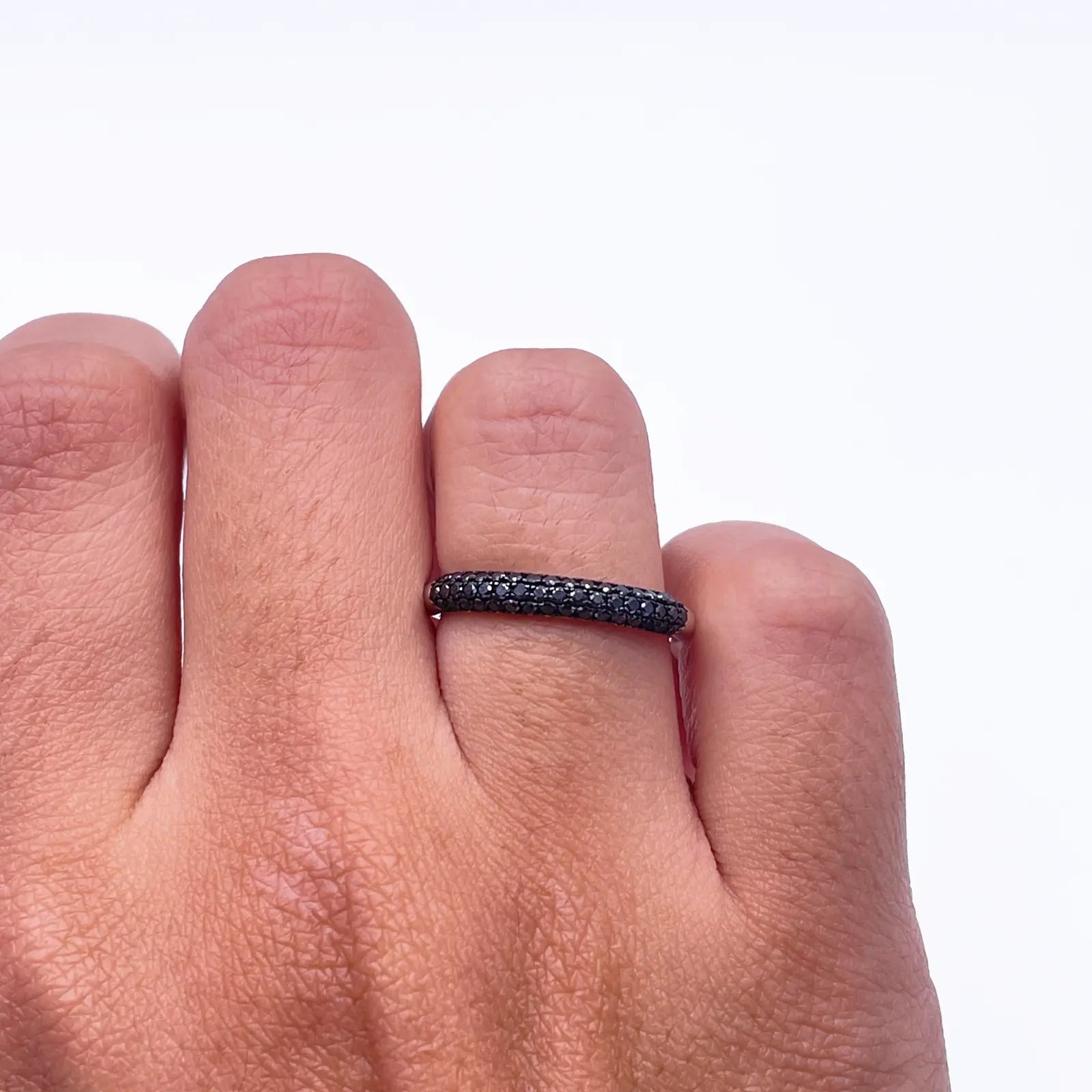 14ct White Gold Black Diamond 3 Row Dome Shaped Pave Set Ring 0.37ct  Diamond Ring