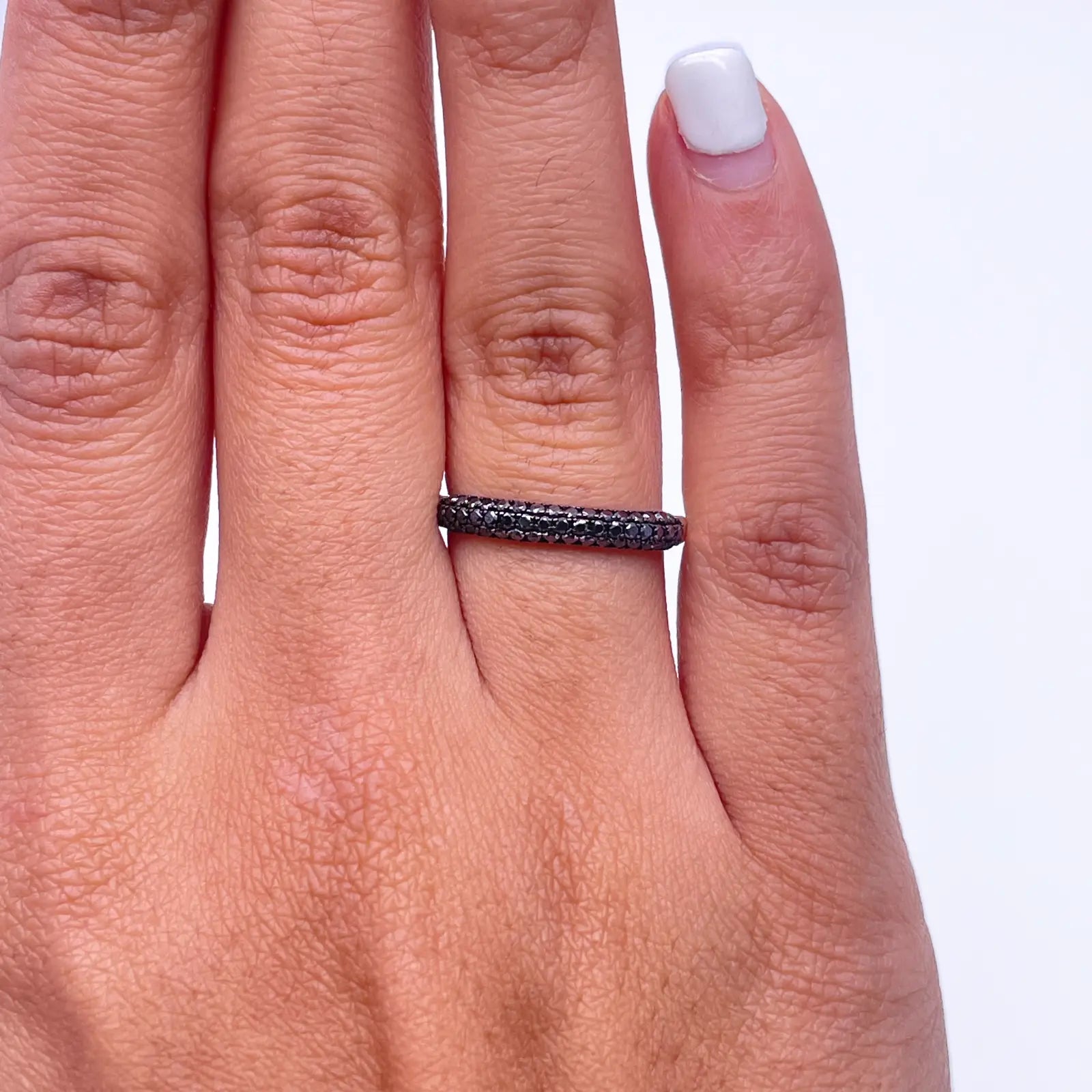 14ct White Gold Black Diamond 3 Row Dome Shaped Pave Set Ring 0.37ct  Diamond Ring