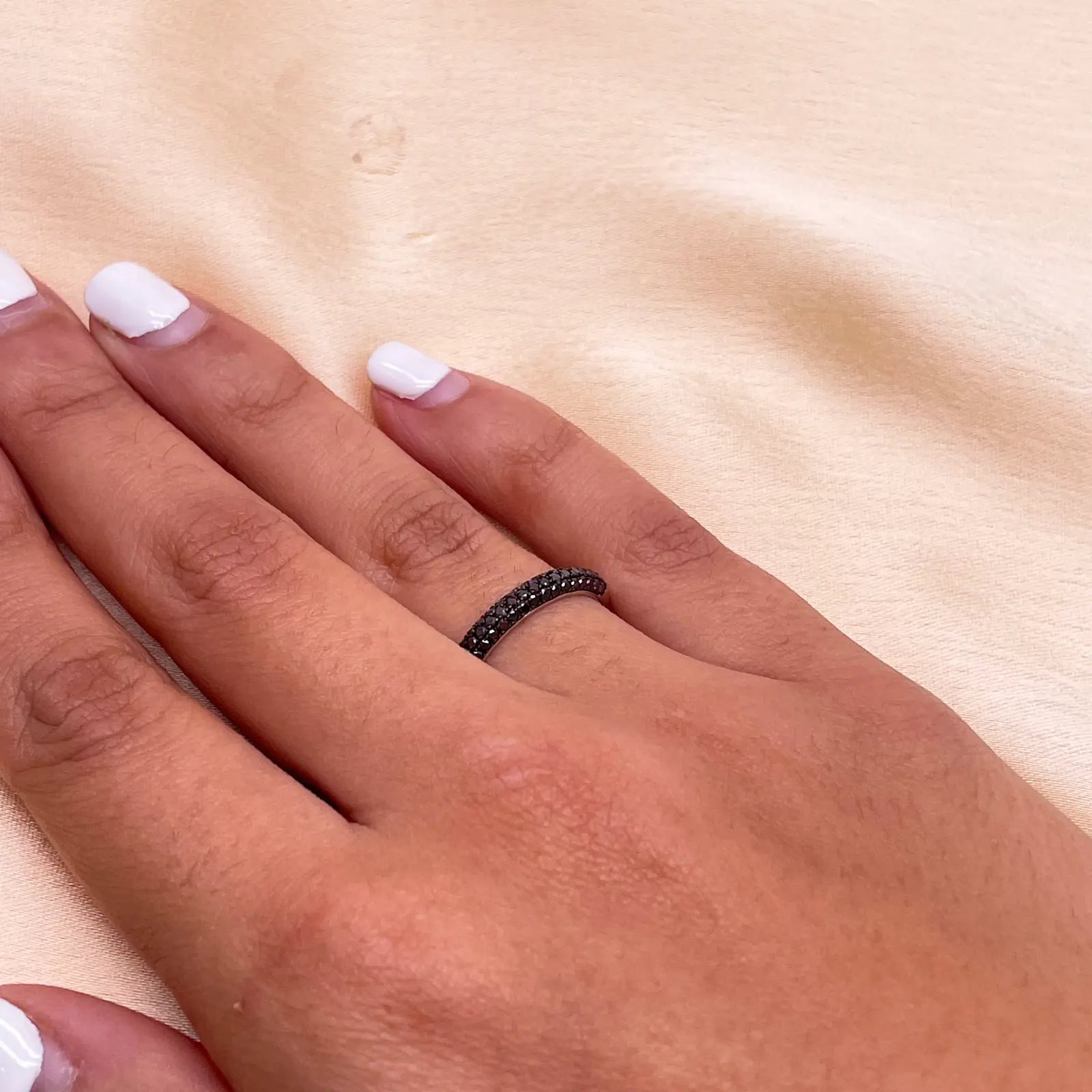 14ct White Gold Black Diamond 3 Row Dome Shaped Pave Set Ring 0.37ct  Diamond Ring