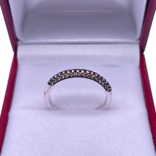 14ct White Gold Champagne Diamond 3 Row Dome Shaped Pave Set Ring 0.36ct  Diamond Ring