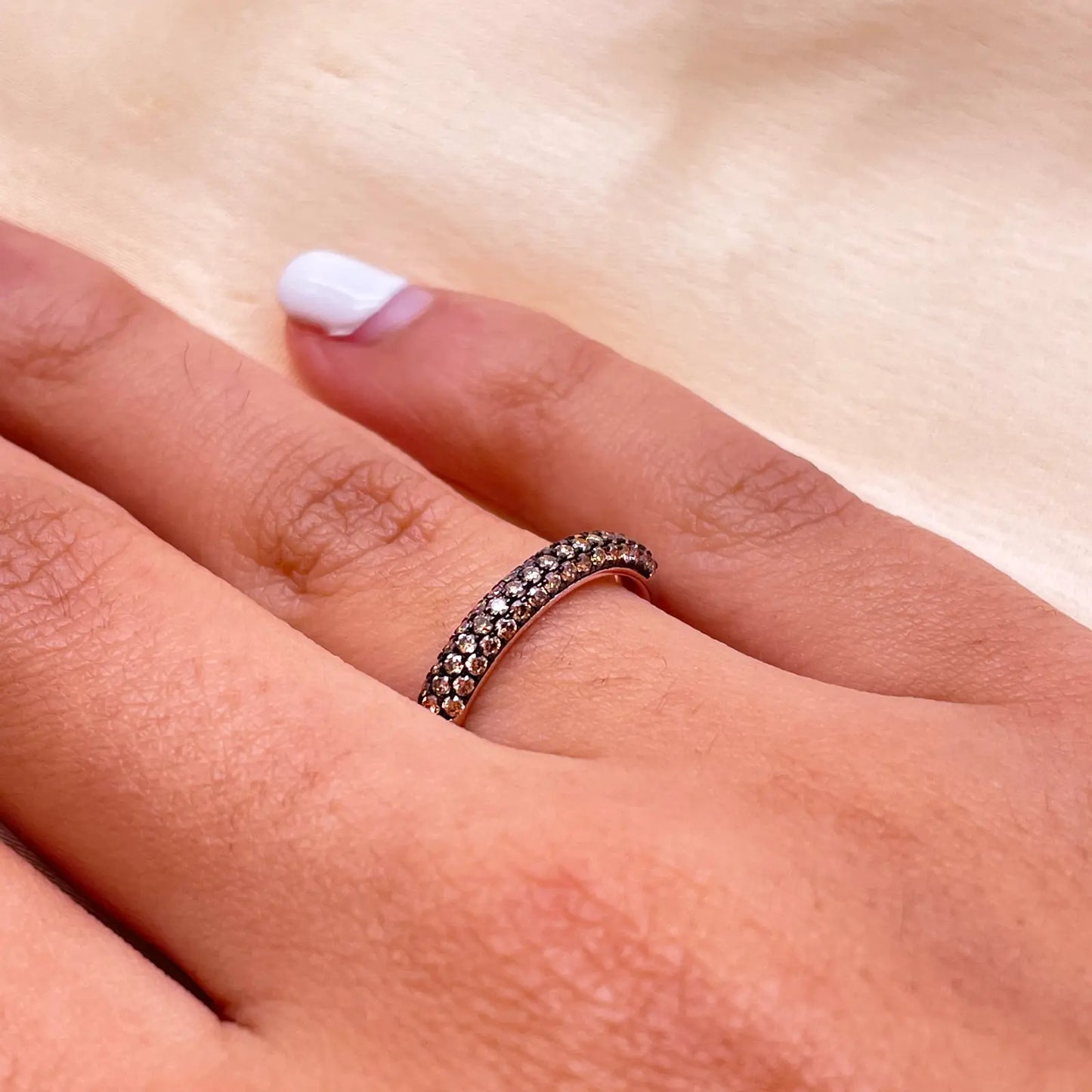 14ct White Gold Champagne Diamond 3 Row Dome Shaped Pave Set Ring 0.36ct  Diamond Ring