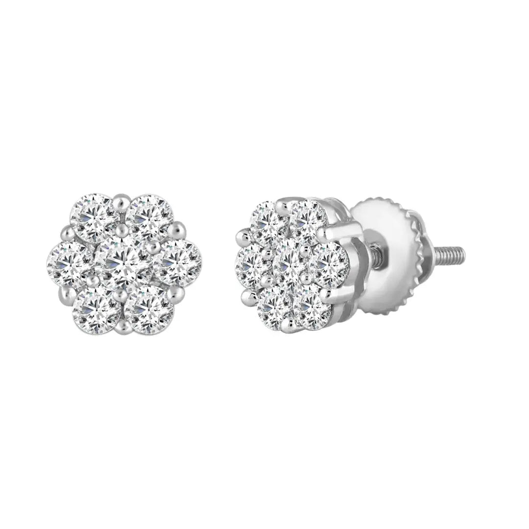 14ct White Gold Diamond Daisy Cluster Earrings 0.75cts GSI diamond Hallmarked 