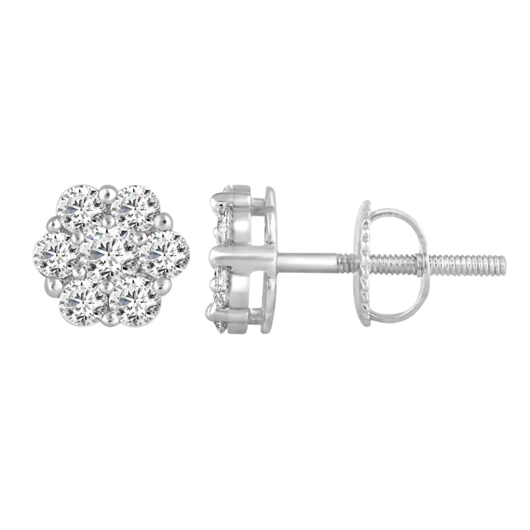 14ct White Gold Diamond Daisy Cluster Earrings 0.75cts GSI diamond Hallmarked 