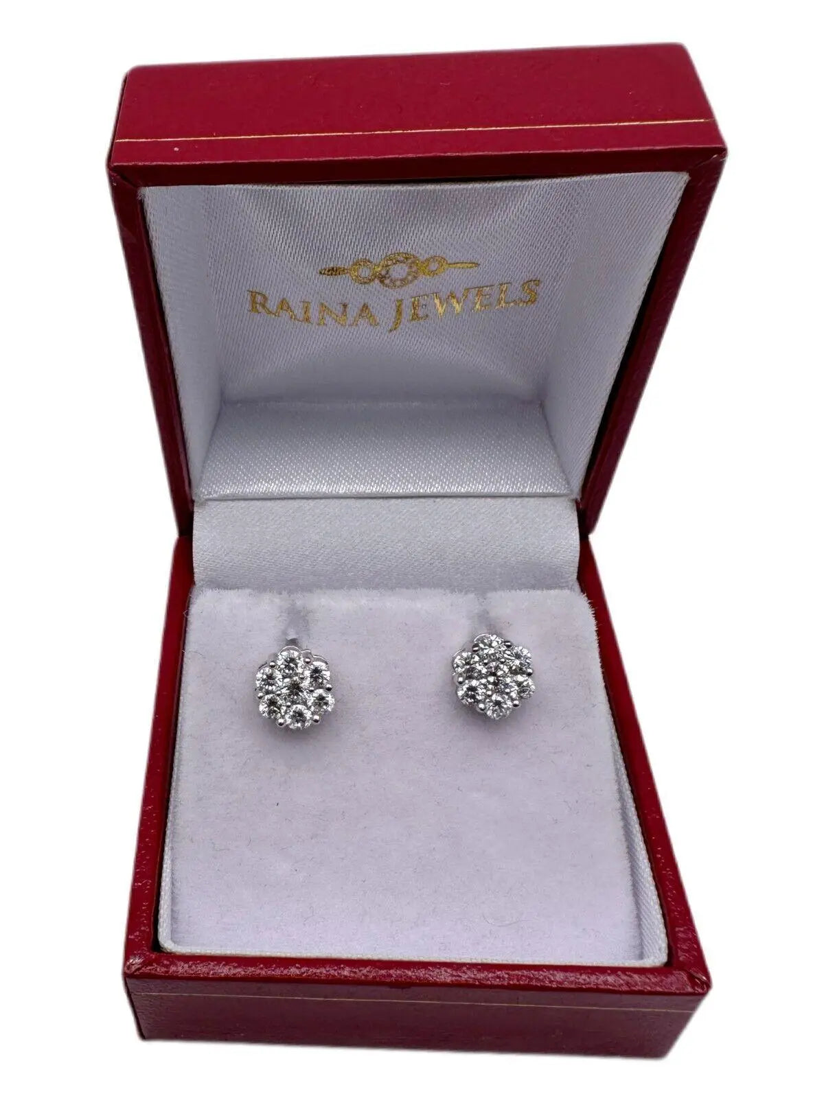 14ct White Gold Diamond Daisy Cluster Earrings 0.75cts GSI diamond Hallmarked 