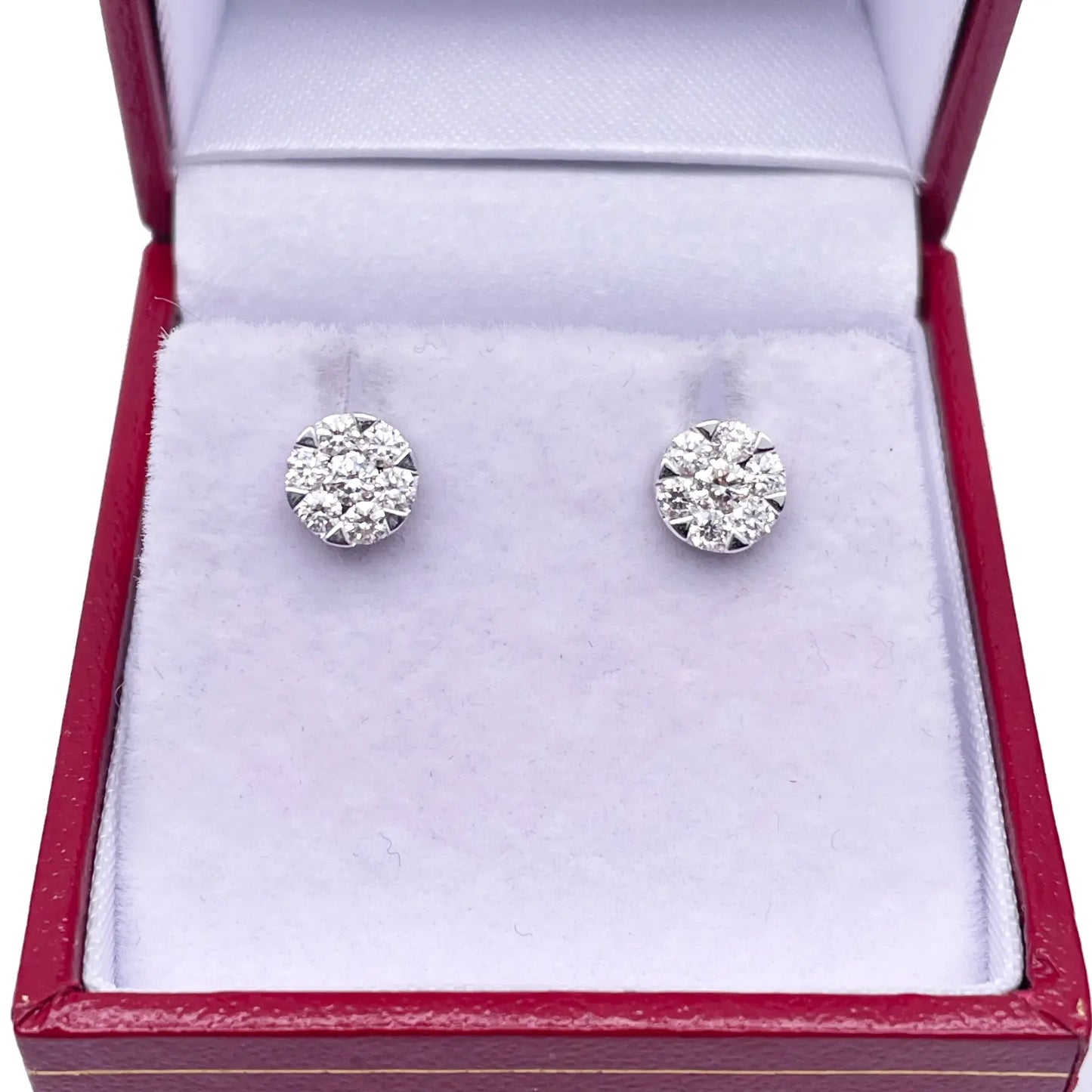 14ct White Gold Diamond Round Cluster Stud Earrings 0.48ct 