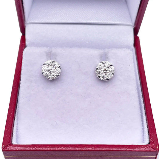 14ct White Gold Diamond Round Cluster Stud Earrings 0.48ct 