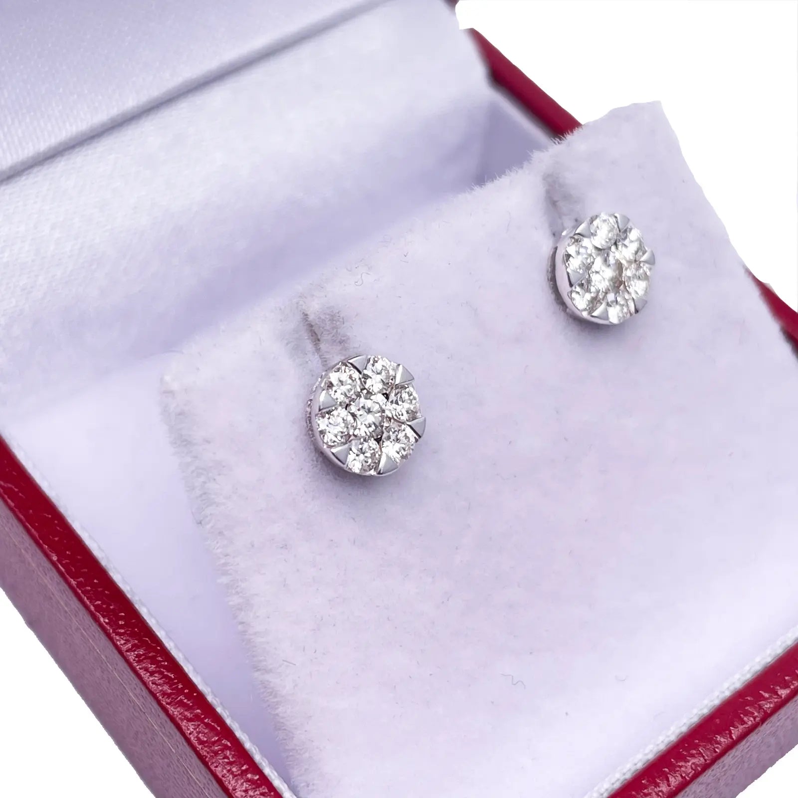 14ct White Gold Diamond Round Cluster Stud Earrings 0.48ct 