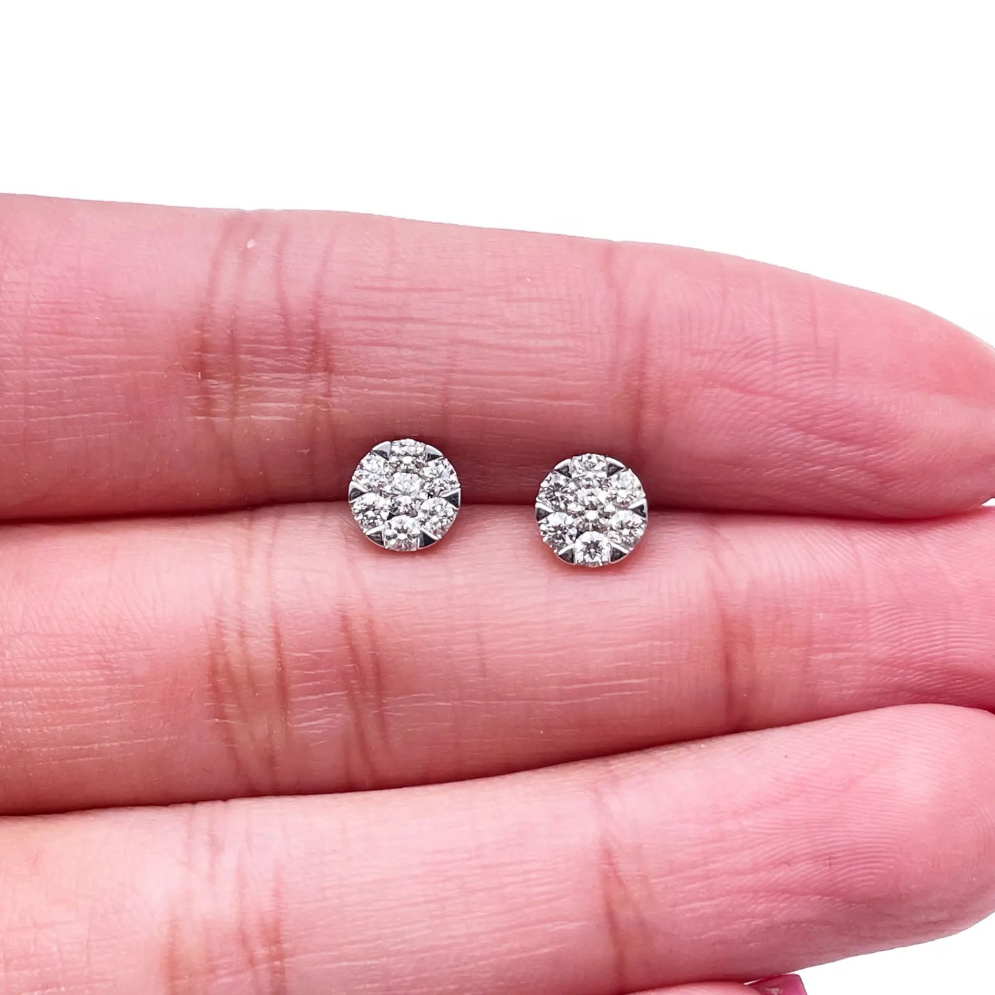 14ct White Gold Diamond Round Cluster Stud Earrings 0.48ct 