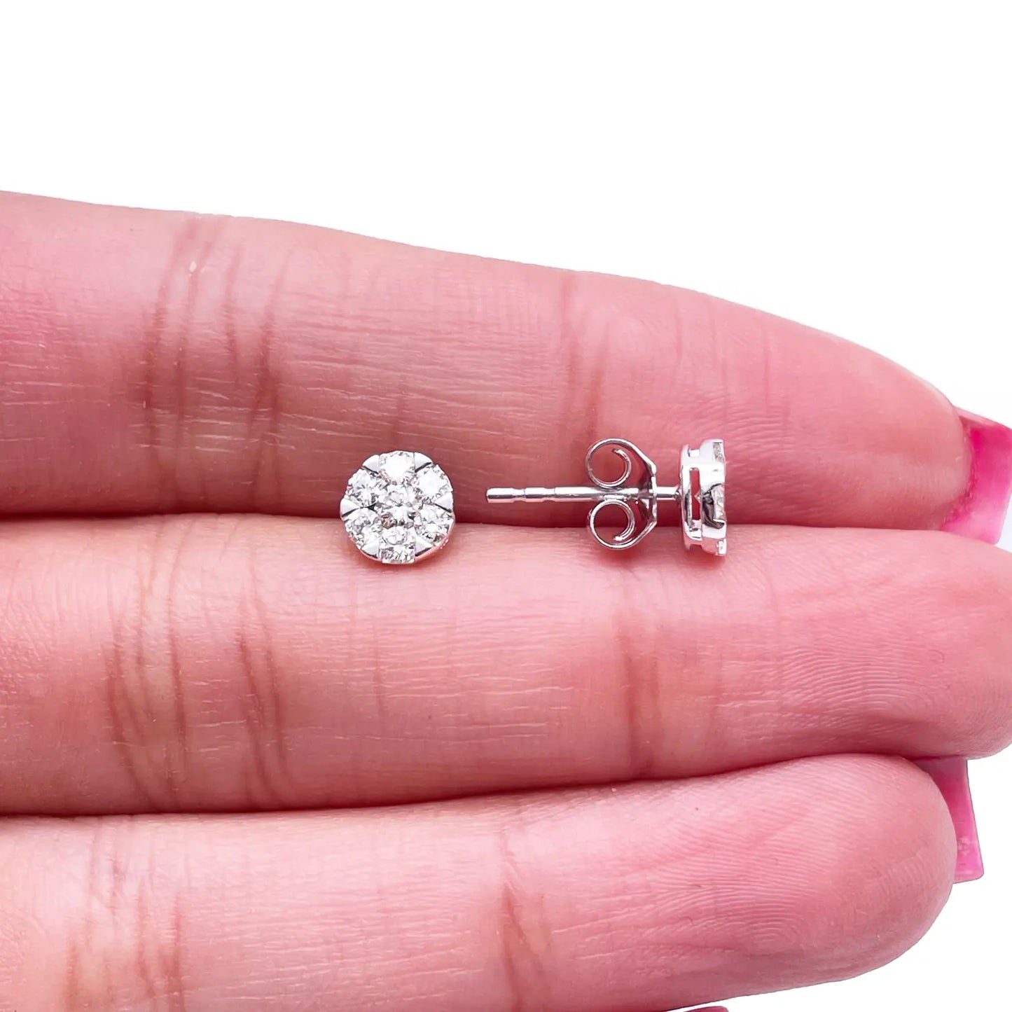 14ct White Gold Diamond Round Cluster Stud Earrings 0.48ct 