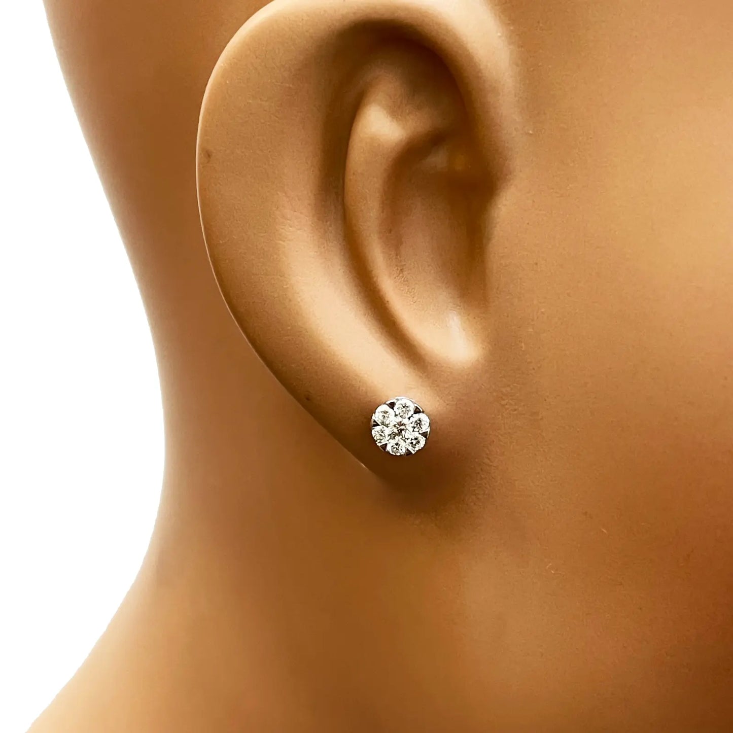 14ct White Gold Diamond Round Cluster Stud Earrings 0.48ct 