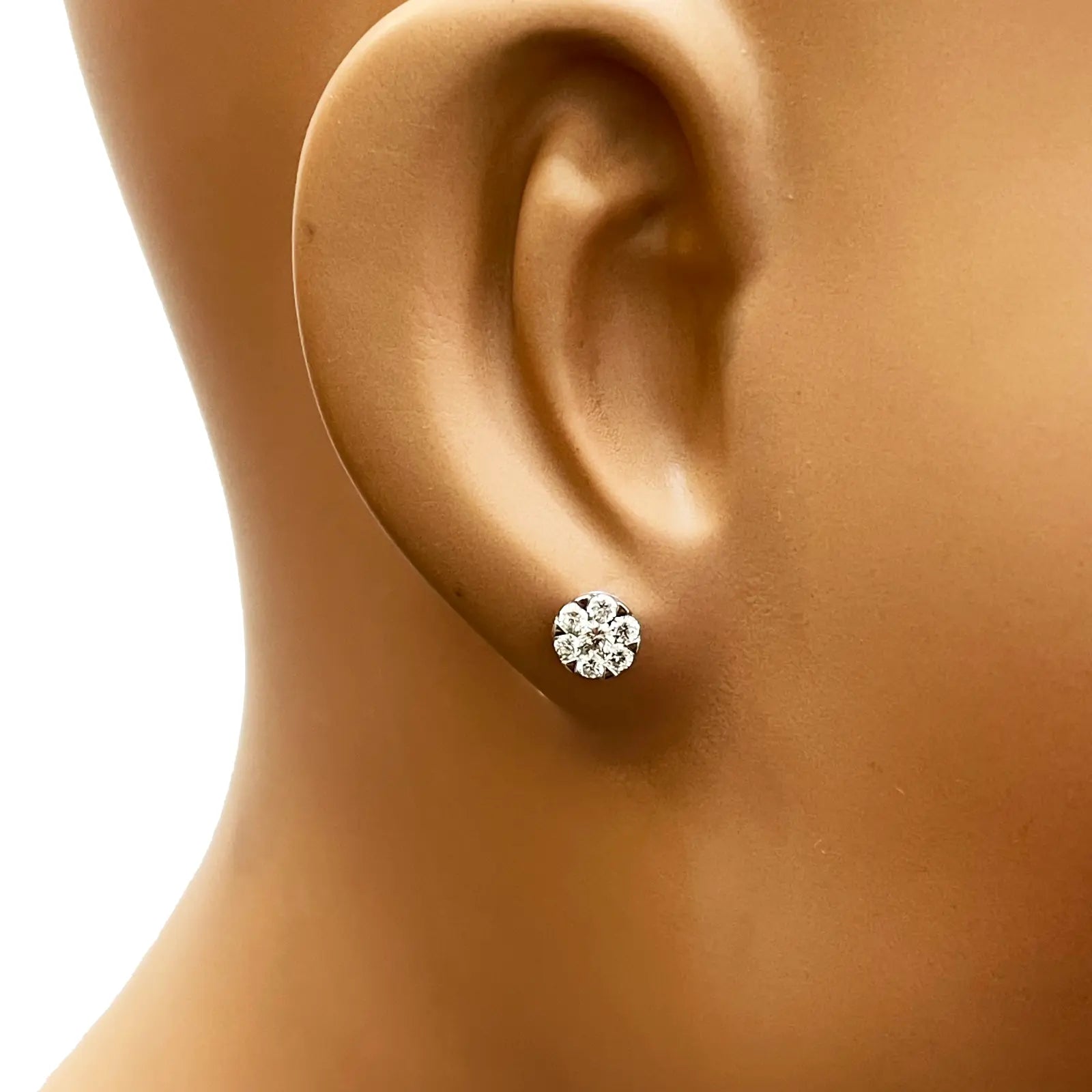 14ct White Gold Diamond Round Cluster Stud Earrings 0.48ct 