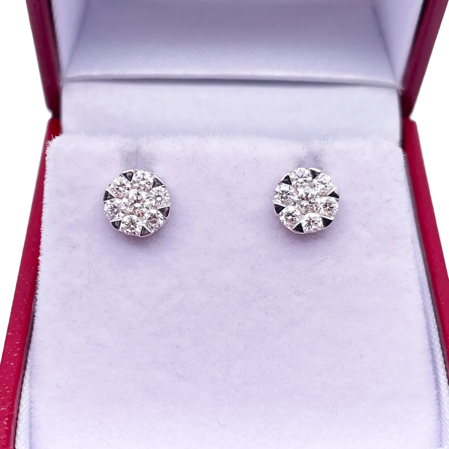14ct White Gold Diamond Round Cluster Stud Earrings 0.59ct 