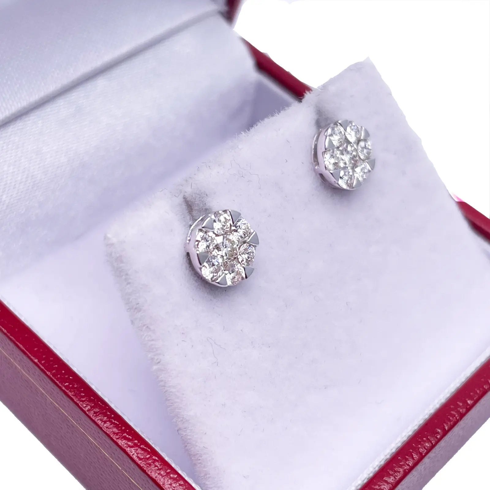 14ct White Gold Diamond Round Cluster Stud Earrings 0.59ct 