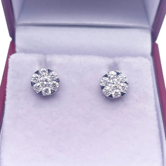 14ct White Gold Diamond Round Cluster Stud Earrings 0.66ct 