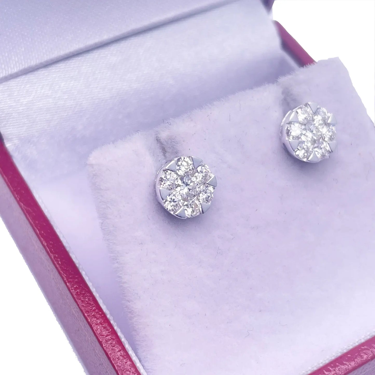 14ct White Gold Diamond Round Cluster Stud Earrings 0.66ct 