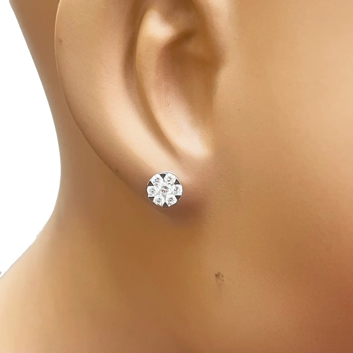 14ct White Gold Diamond Round Cluster Stud Earrings 0.66ct 