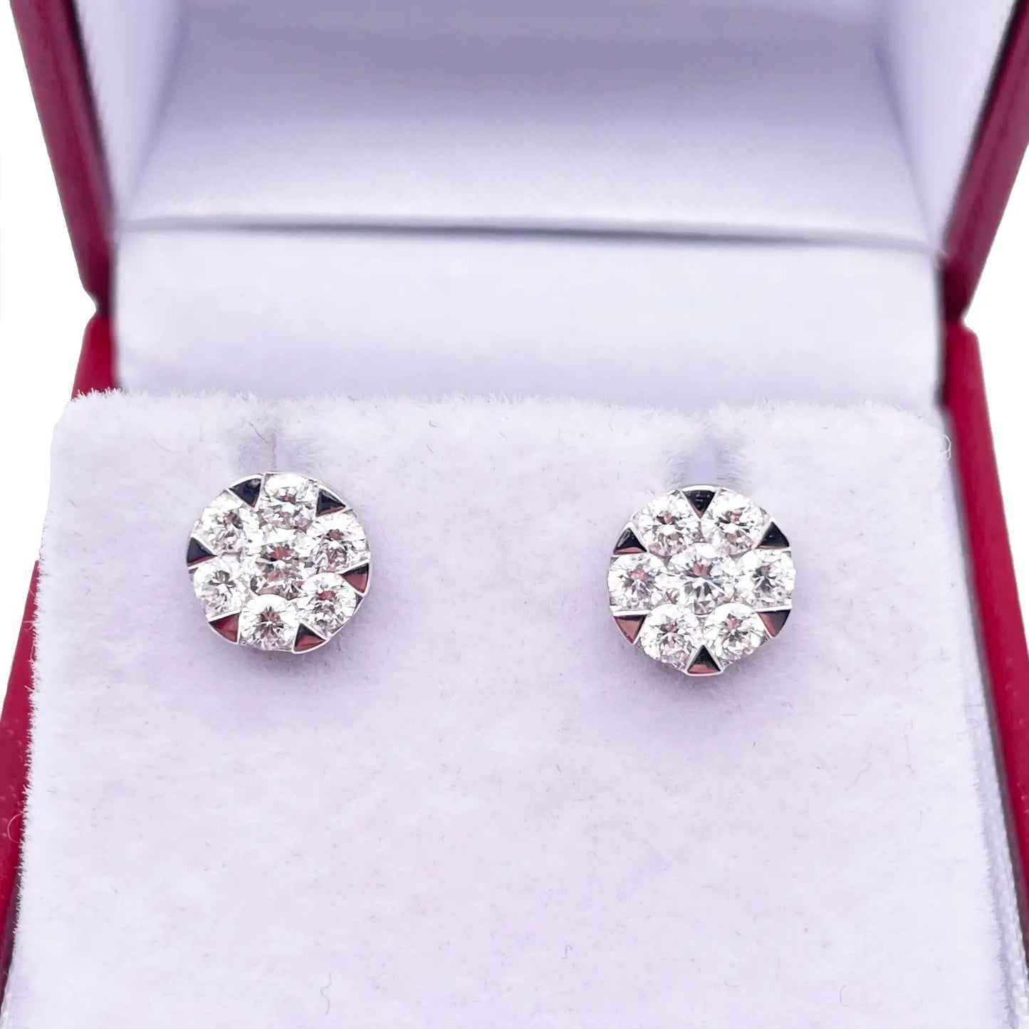 14ct White Gold Diamond Round Cluster Stud Earrings 0.80ct 
