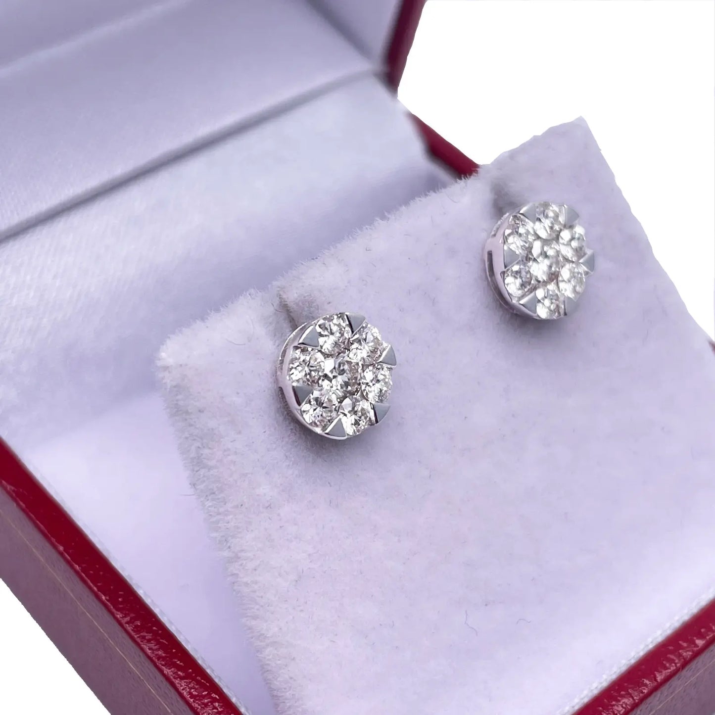 14ct White Gold Diamond Round Cluster Stud Earrings 0.80ct 