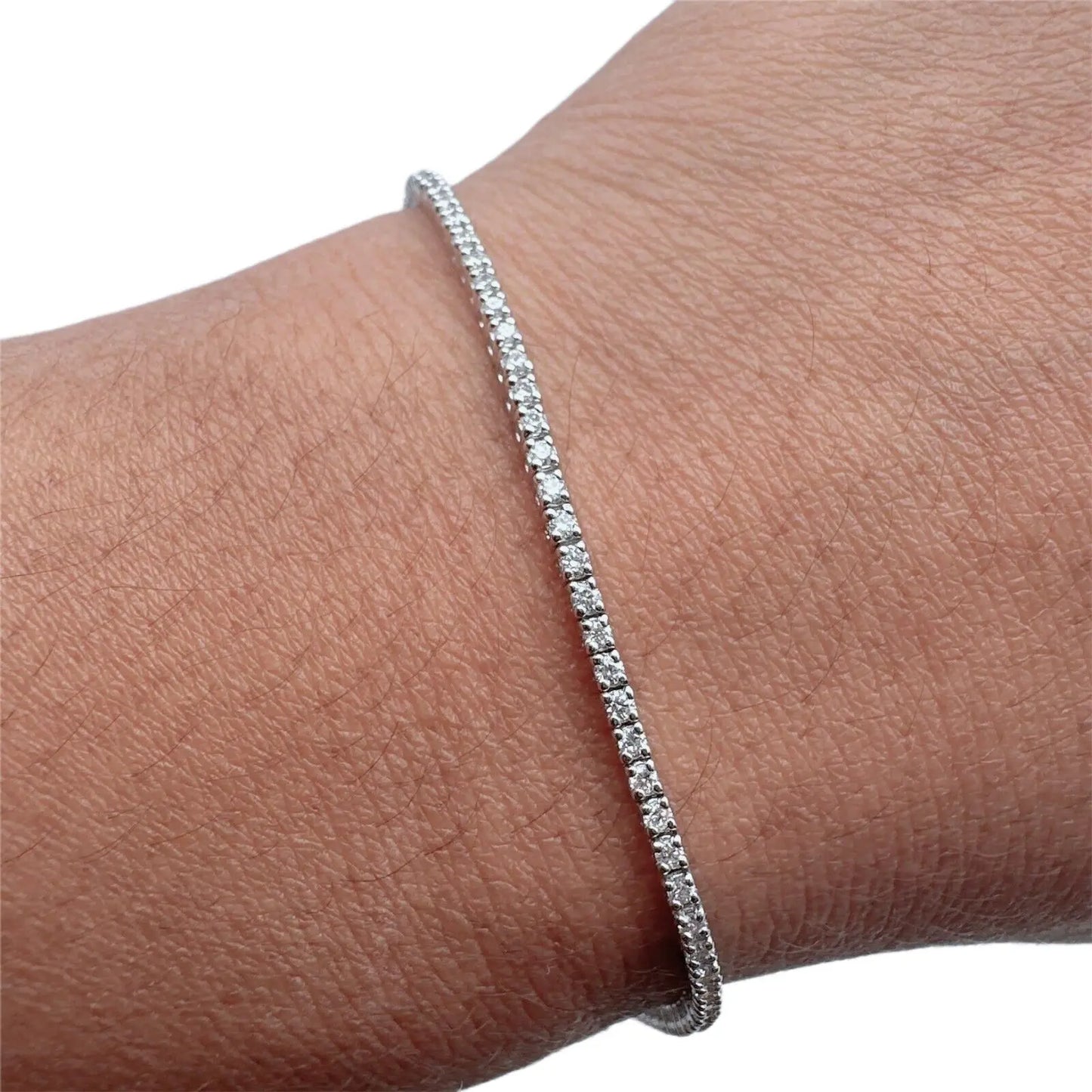 14ct White Gold Diamond Tennis Bracelet 4 Claw 0.91ct  Diamond Bracelets
