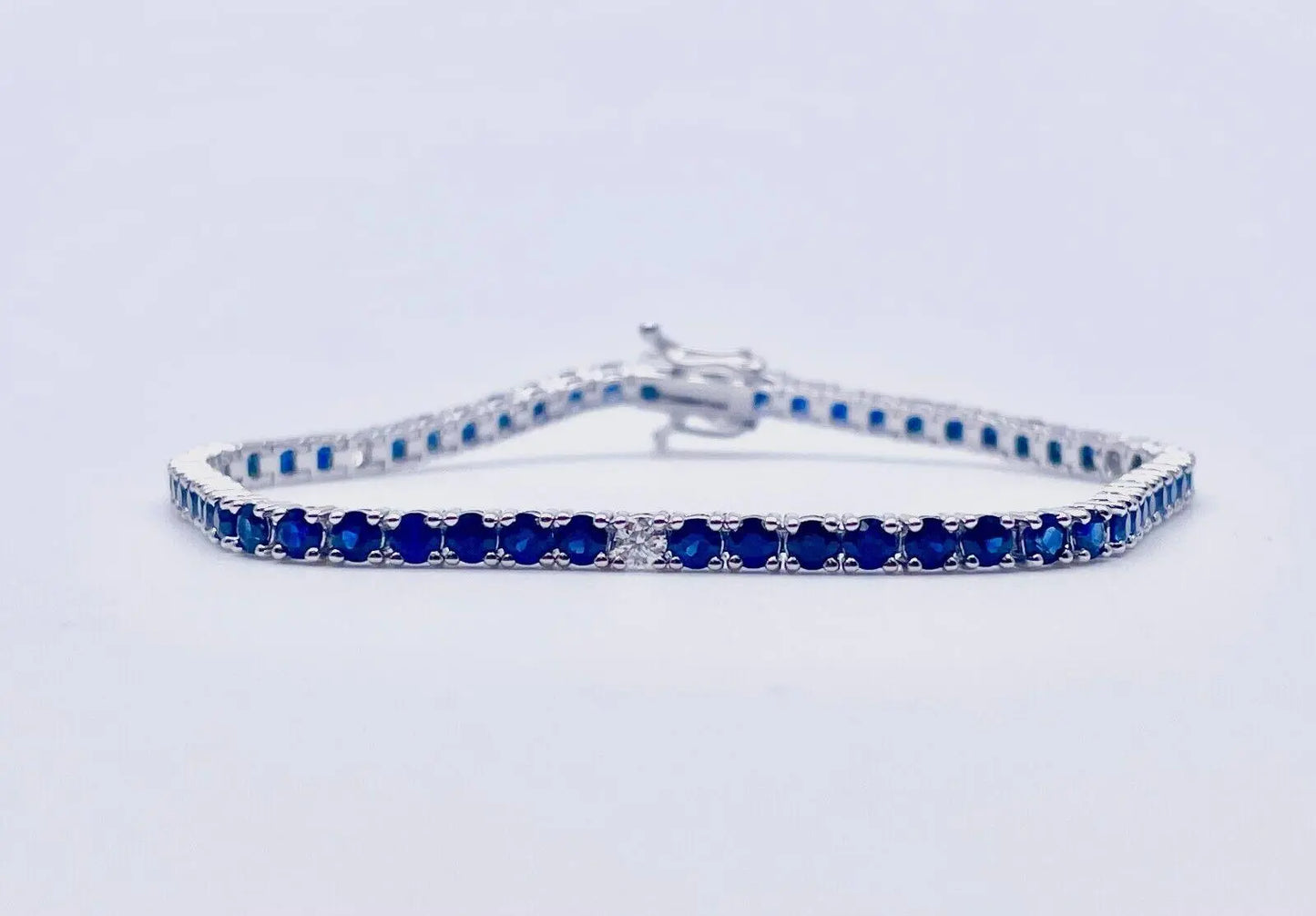 14ct White Gold Diamond & Blue Sapphire Ladies Tennis Bracelet 5.24ct 7  Diamond Bracelets
