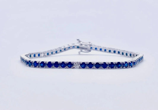 14ct White Gold Diamond & Blue Sapphire Ladies Tennis Bracelet 5.24ct 7  Diamond Bracelets
