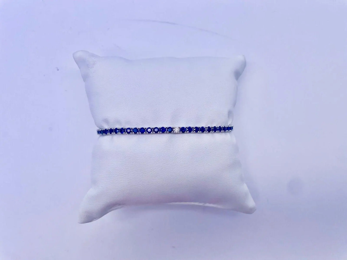 14ct White Gold Diamond & Blue Sapphire Ladies Tennis Bracelet 5.24ct 7  Diamond Bracelets