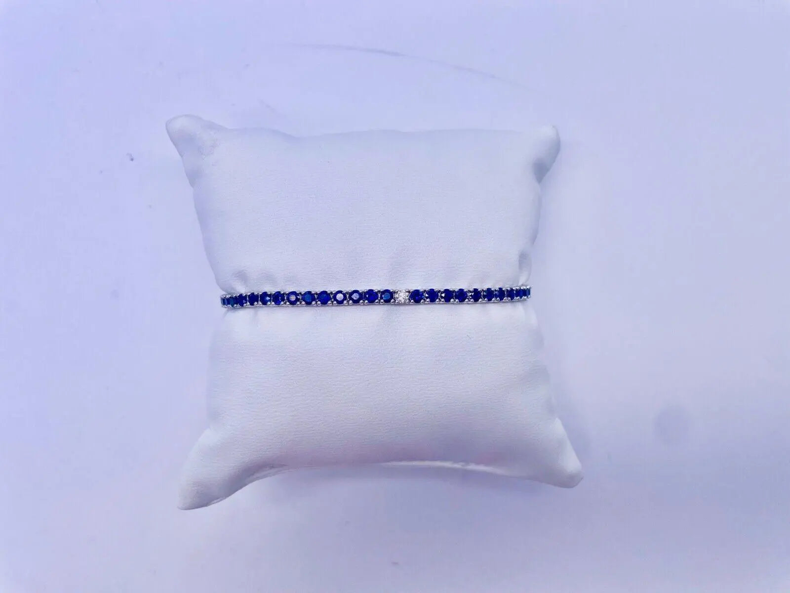 14ct White Gold Diamond & Blue Sapphire Ladies Tennis Bracelet 5.24ct 7  Diamond Bracelets