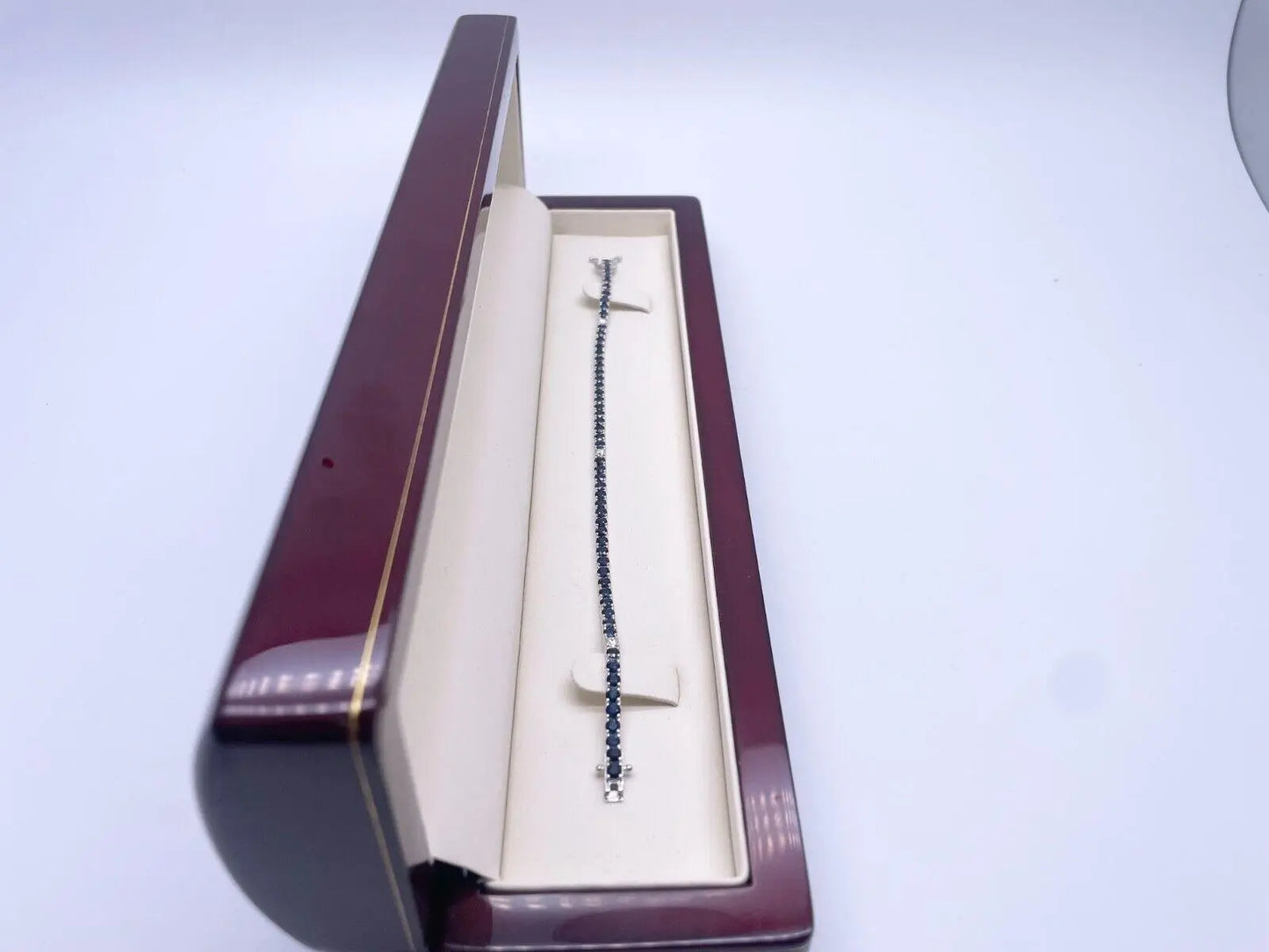 14ct White Gold Diamond & Blue Sapphire Ladies Tennis Bracelet 5.24ct 7  Diamond Bracelets