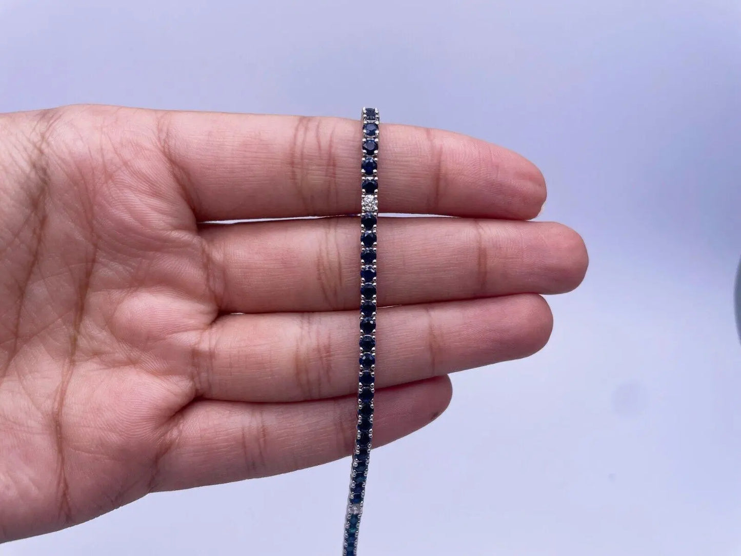 14ct White Gold Diamond & Blue Sapphire Ladies Tennis Bracelet 5.24ct 7  Diamond Bracelets