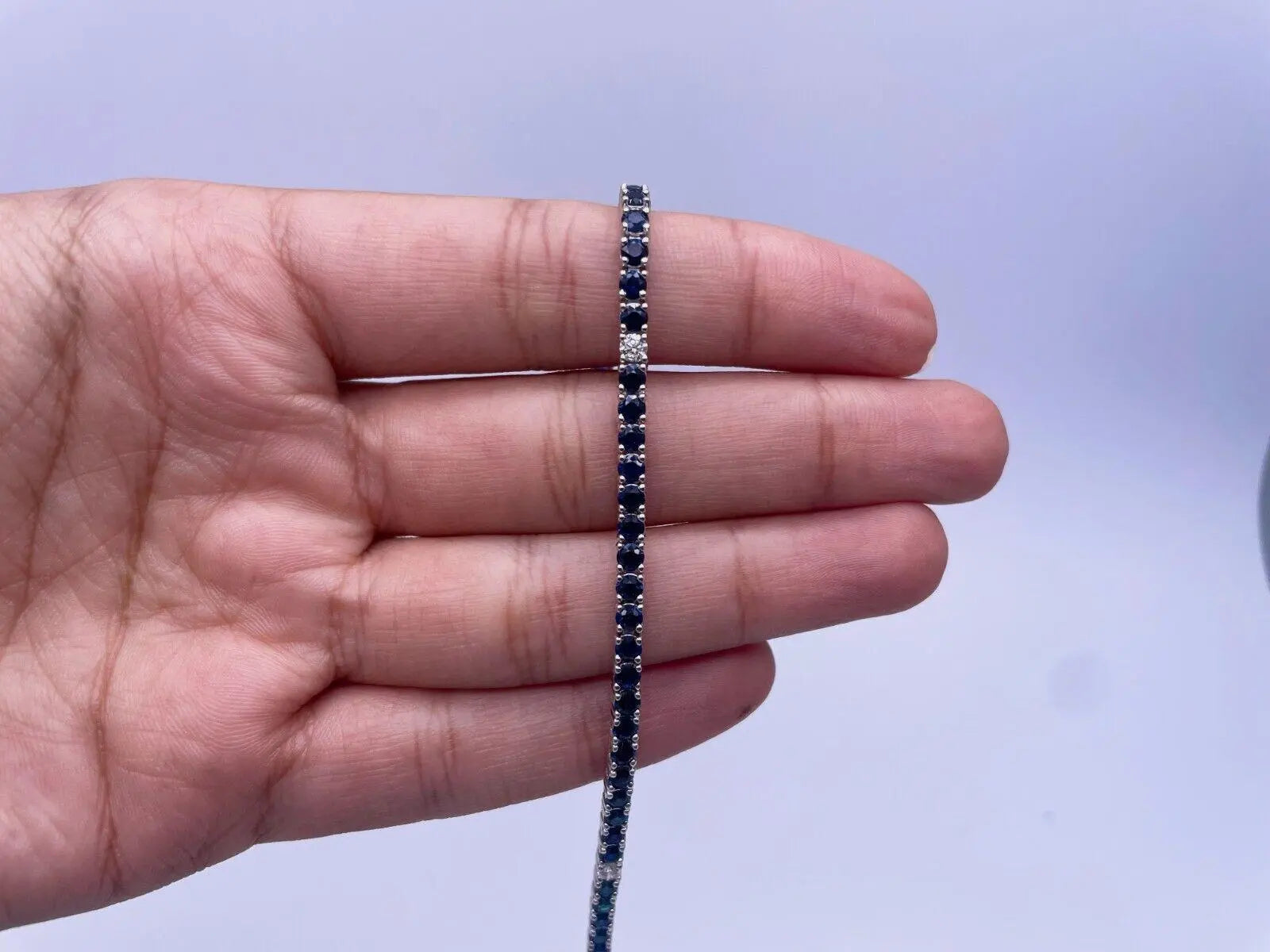 14ct White Gold Diamond & Blue Sapphire Ladies Tennis Bracelet 5.24ct 7  Diamond Bracelets