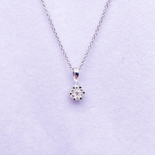 14ct White Gold Diamonds Round Pendant Necklace 0.14ct 