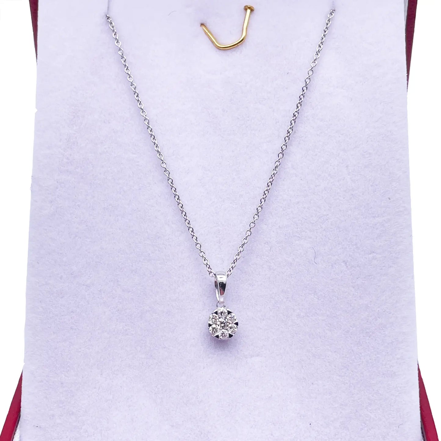 14ct White Gold Diamonds Round Pendant Necklace 0.14ct 