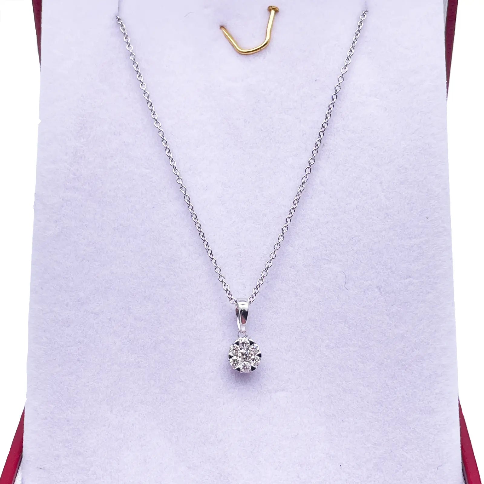 14ct White Gold Diamonds Round Pendant Necklace 0.14ct 